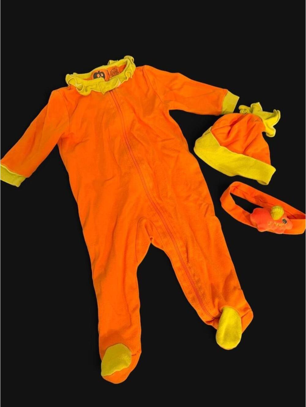 Baby Pumpkin Halloween Footie Set 6–9 Months Hat Headband